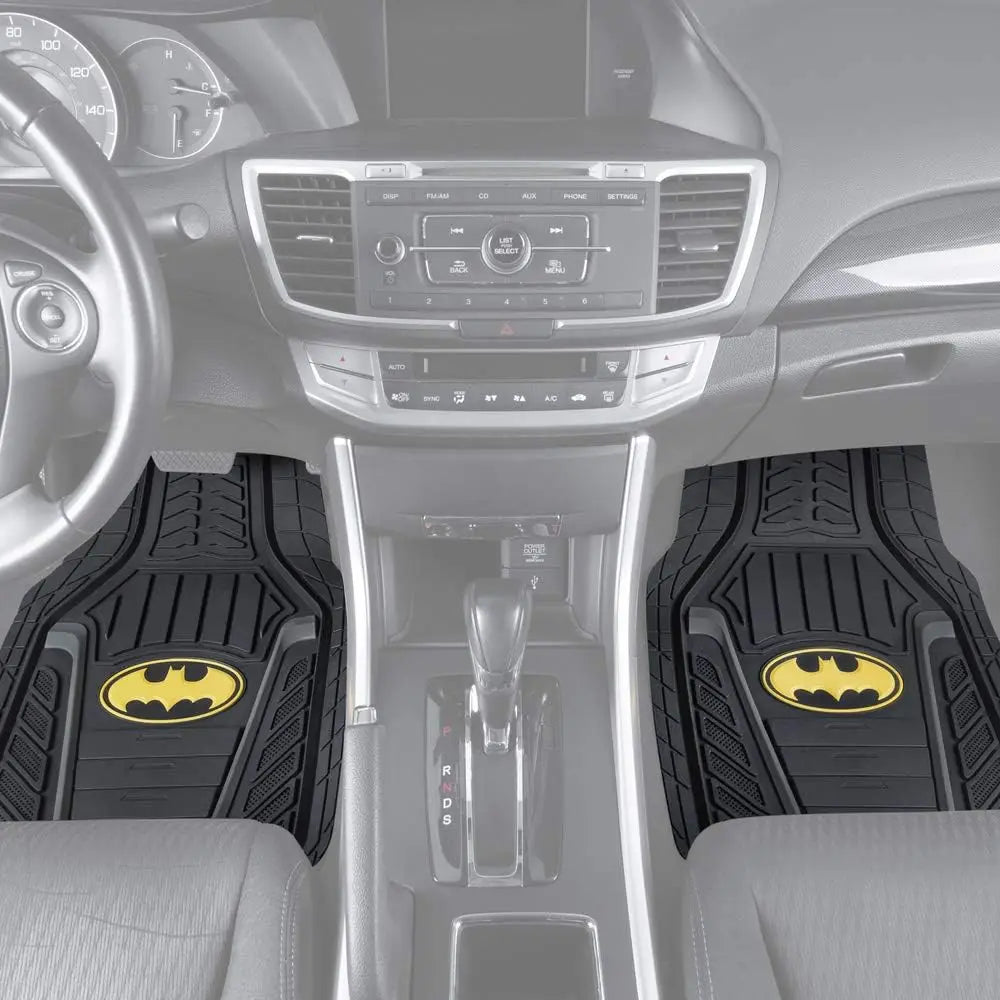 DC Comics Armored Batman Car Mats - Heavy Duty Rubber Floor Mats for All Weather, No-Slip Grip, Custom Fit - 2 Front Mats & 1