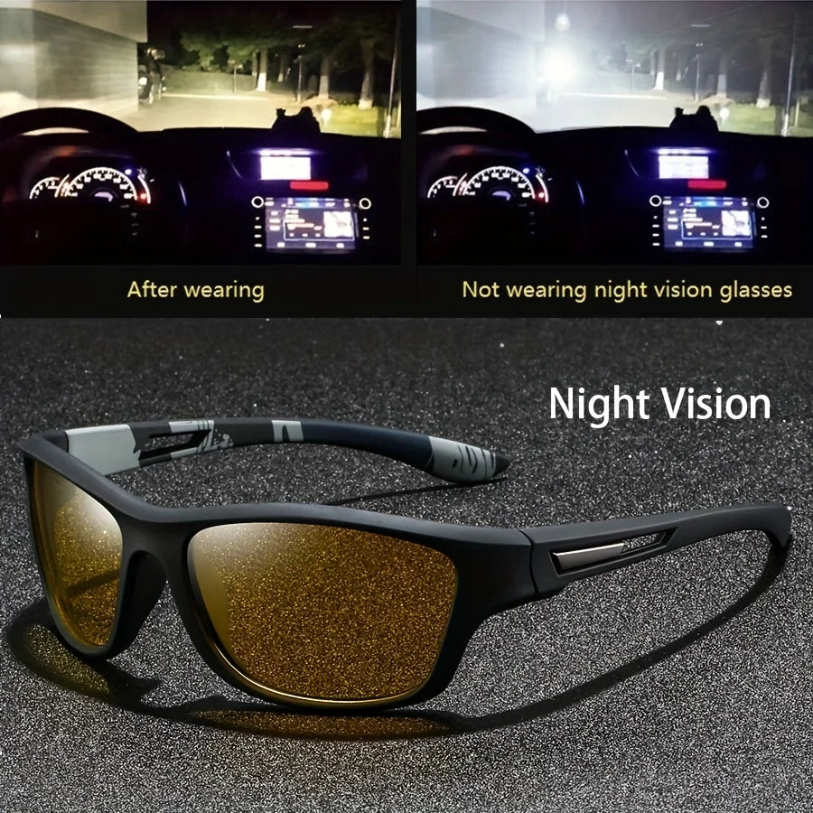 Square Yellow Night Vision Anti-Glare Goggles for Men Women Driving Fishing Beach Sunglasses UV Protection Polycarbonate Glasses