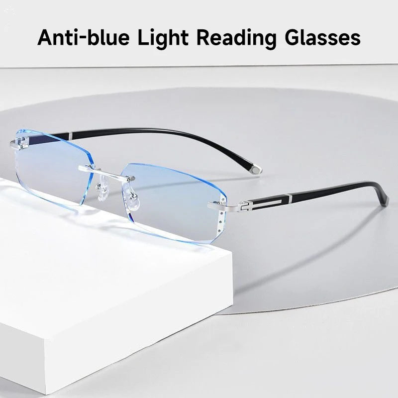 Fashion Diamond Anti-blue Light Reading Glasses Woman Man Rimless Eyewear Blocking Blue Light Protection Eyeglasses +1.0 To +4.0