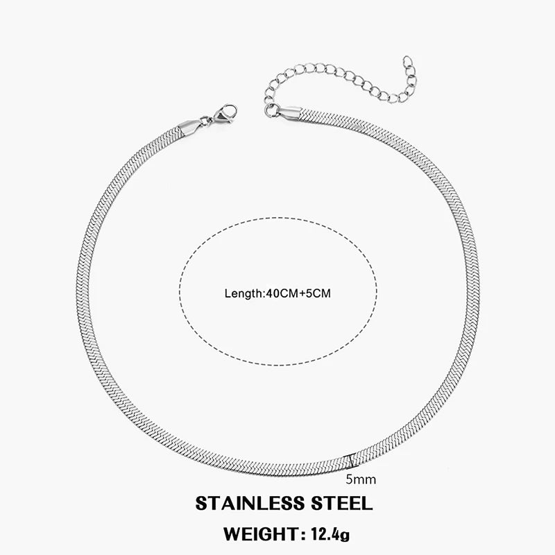 Hot Classic Unisex Flat Snake Chain Choker Necklace For Women Stainless Steel Herringbone Gold Silver Color Fashion Jewelry Gift