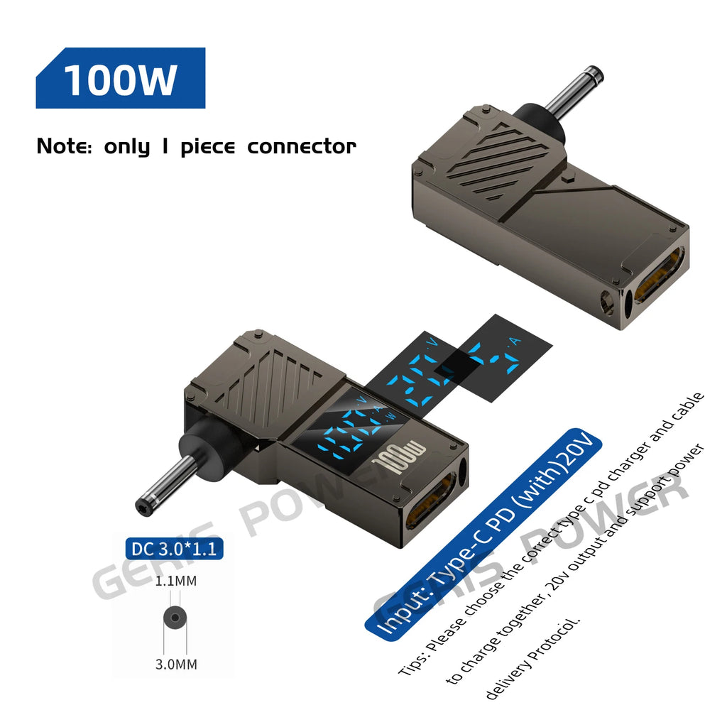 LED Display PD 100W Laptop Power Supply Adapter Charger Connector USB Type C PD to DC Jack Plug Converter for Lenovo Hp Dell