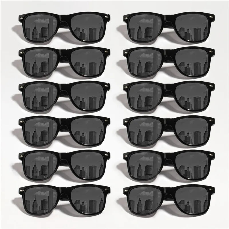 12PCS Classic Black Square Fashion Glasses with Bolt Decoration For Party Photography Wedding Birthday Graduation Hiking