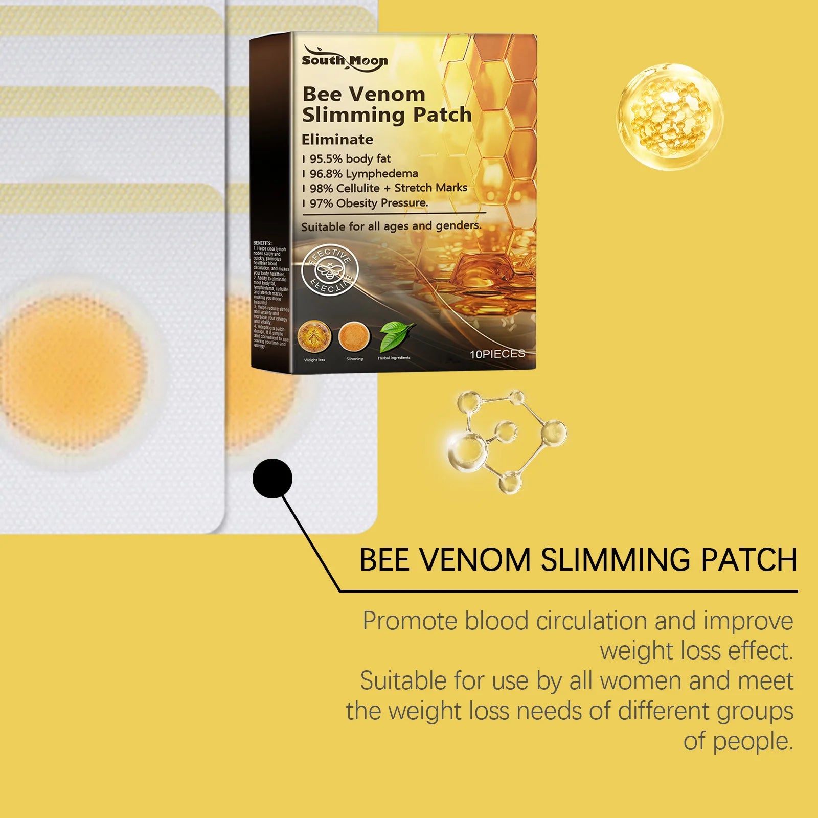 Bee Venom Body Shaping Patch Tighten Skin Firm Body Contour Improve Elasticity Boost Blood Circulation Gentle Skin Firm Patches