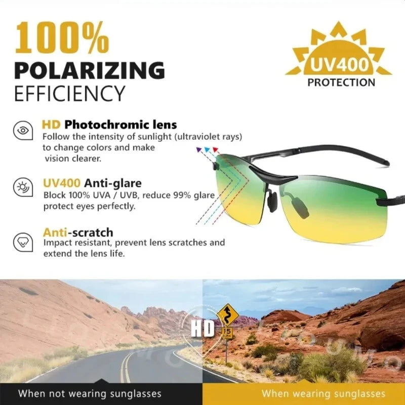 1/2pcs Photochromic Polarized Sunglasses Intelligent Color Changing Sun Glasses Driving Fishing Cycling Day Night Vision Goggles