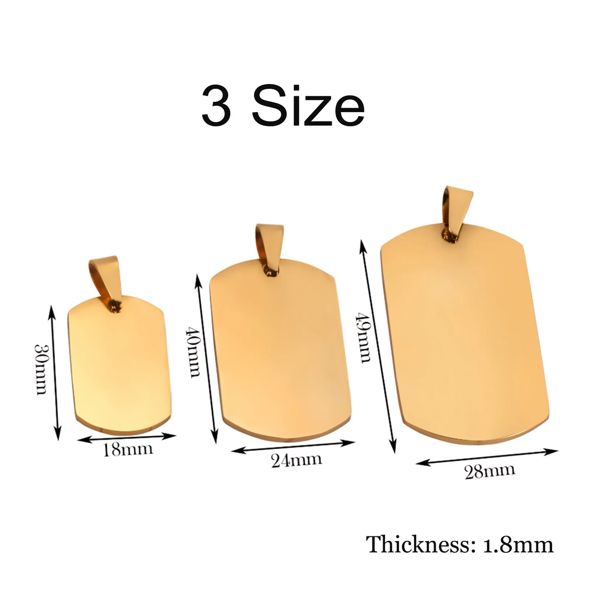 1PC 316L Stainless Steel Pendant Necklace Silver Gold Black Color Blank Dog Tag Plate Army Biker Chain Necklace Man Woman 3 Size