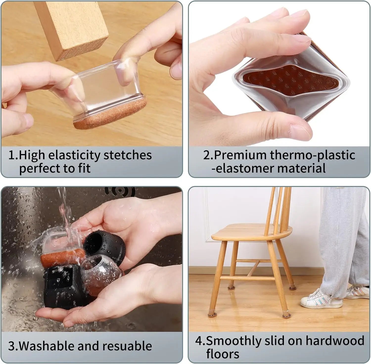 8PCS Thick Rubber Chair Leg Protector Covers Felt Bottom Furniture Pads Floor Protectors Caps to Reduce Noise And Prevent Scratc
