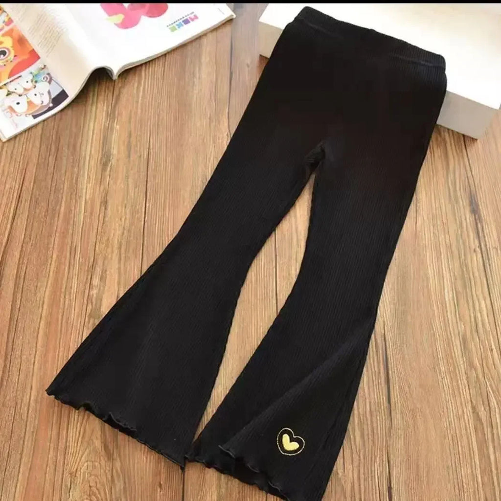 New Arrival Kids Girls Flare Legging Children Casual Elastic Pants Heart Embroidery Slim Fit Leggins Baby Girl Summer Pants