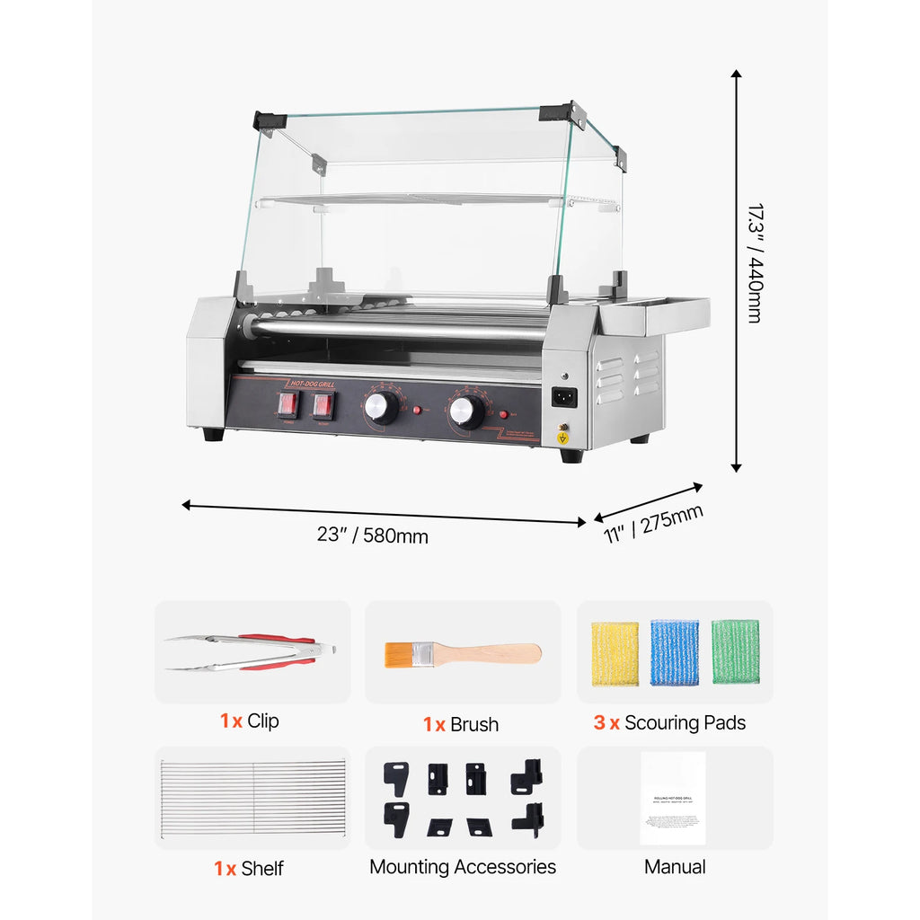 SucceBuy 5 7 11 Rollers Hot Dog Roller Stainless Steel Sausage Grill Cooker Commercial Hot Dog Machine with Dual Temp Control