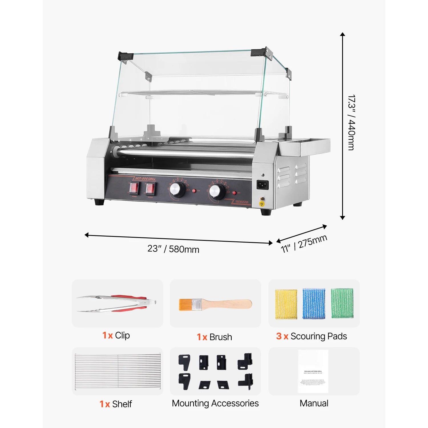 SucceBuy 5 7 11 Rollers Hot Dog Roller Stainless Steel Sausage Grill Cooker Commercial Hot Dog Machine with Dual Temp Control