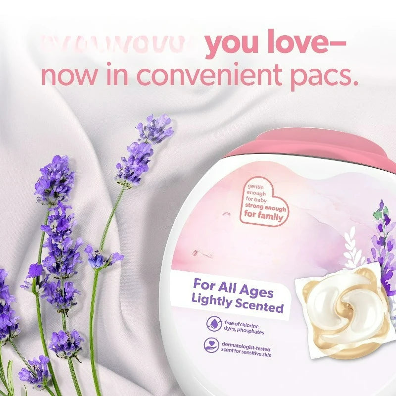 Baby Laundry Detergent XL Pacs, Sensitive Skin, Hypoallergenic, Lightly Scented Lavender, 25 Count