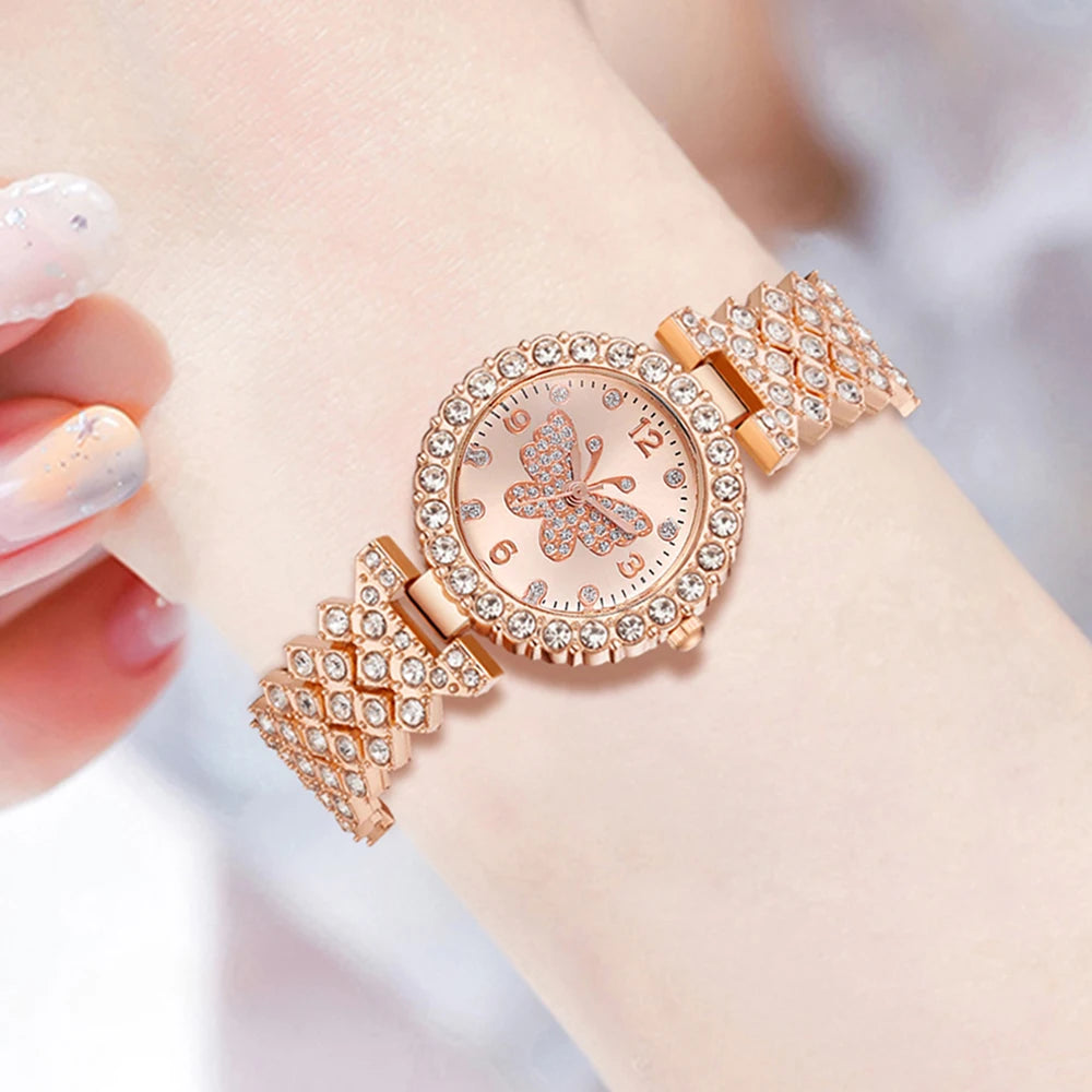 5Pcs/Set Unisex Jewelry Watches Women's Wristwatch Accessories Rose Gold Fashion Business Elegant Trendy Classic Exquisite Retro Light Luxury Rhinestone Luxury Bracelet Watch Set Y2K Suitable for Travel, Vacation, Parties, Da