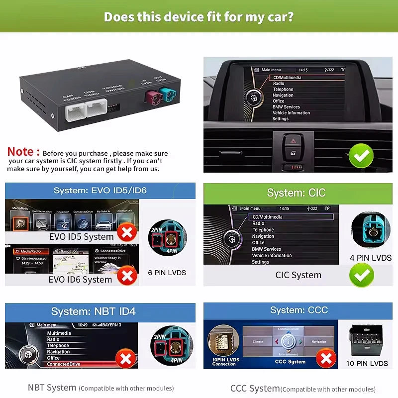 ANYFAR Wireless CarPlay Android Auto For BMW NBT CIC System 1 2 3 4 5 7 Series X1 X3 X4 X5 F20 F21 F30 F31 F10 F48 F25 E84