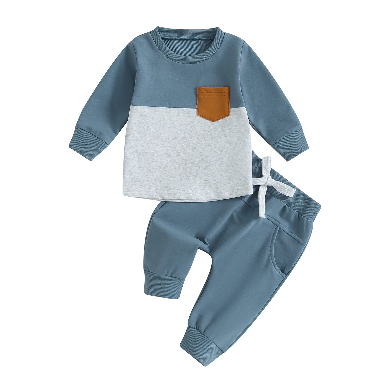 2PCS Winter Baby Tracksuit For Toddler Boys Outfits Contrast Color Long Sleeve Sweatshirts Tops Long Pants Toddler Clothes Set
