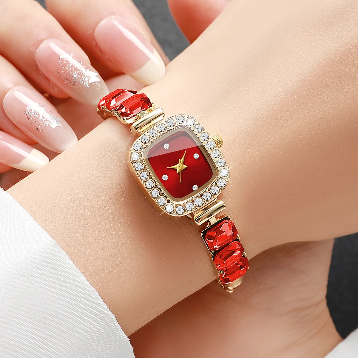 Elegant Square Women Watches Fashion Rhinestone Bracelet Strap Ladies Quartz Wristwatch Reloj Mujer Girls Clock (Without Box)
