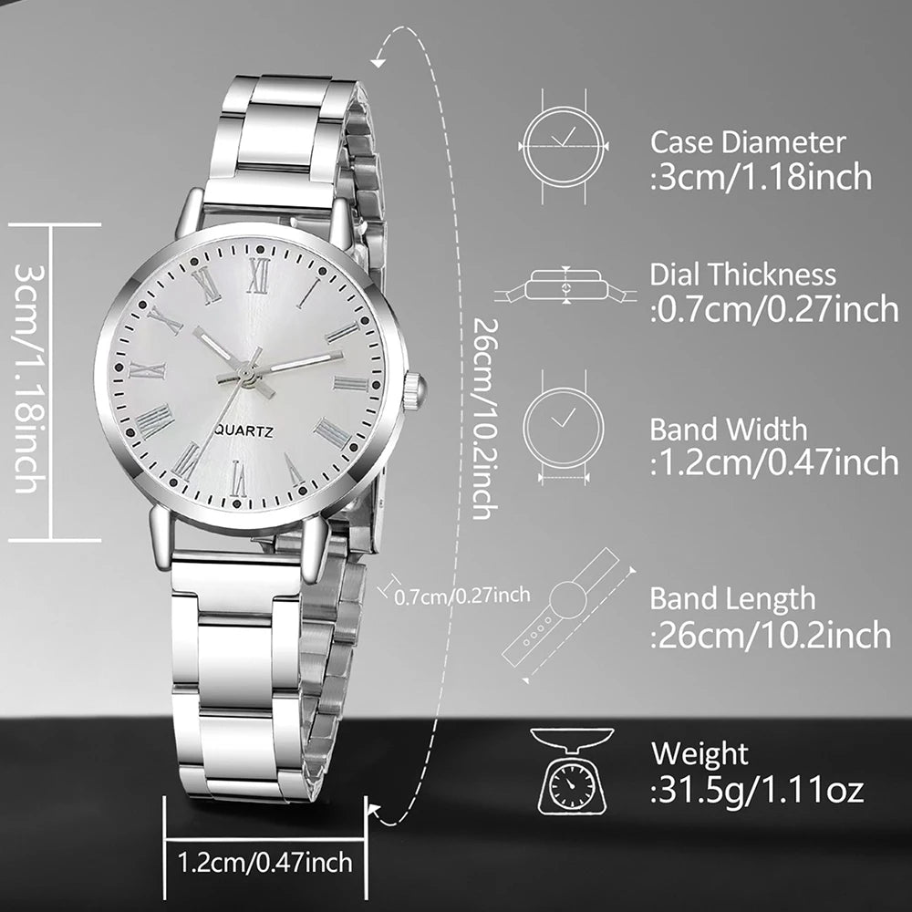 5Pcs/Set Unisex Jewelry Watches Women's Wristwatch Accessories Silver Fashion Business Elegant Trendy Classic Exquisite Retro Light Luxury Rhinestone Luxury Bracelet Watch Set Y2K Suitable for Travel, Vacation, Parties, Daily