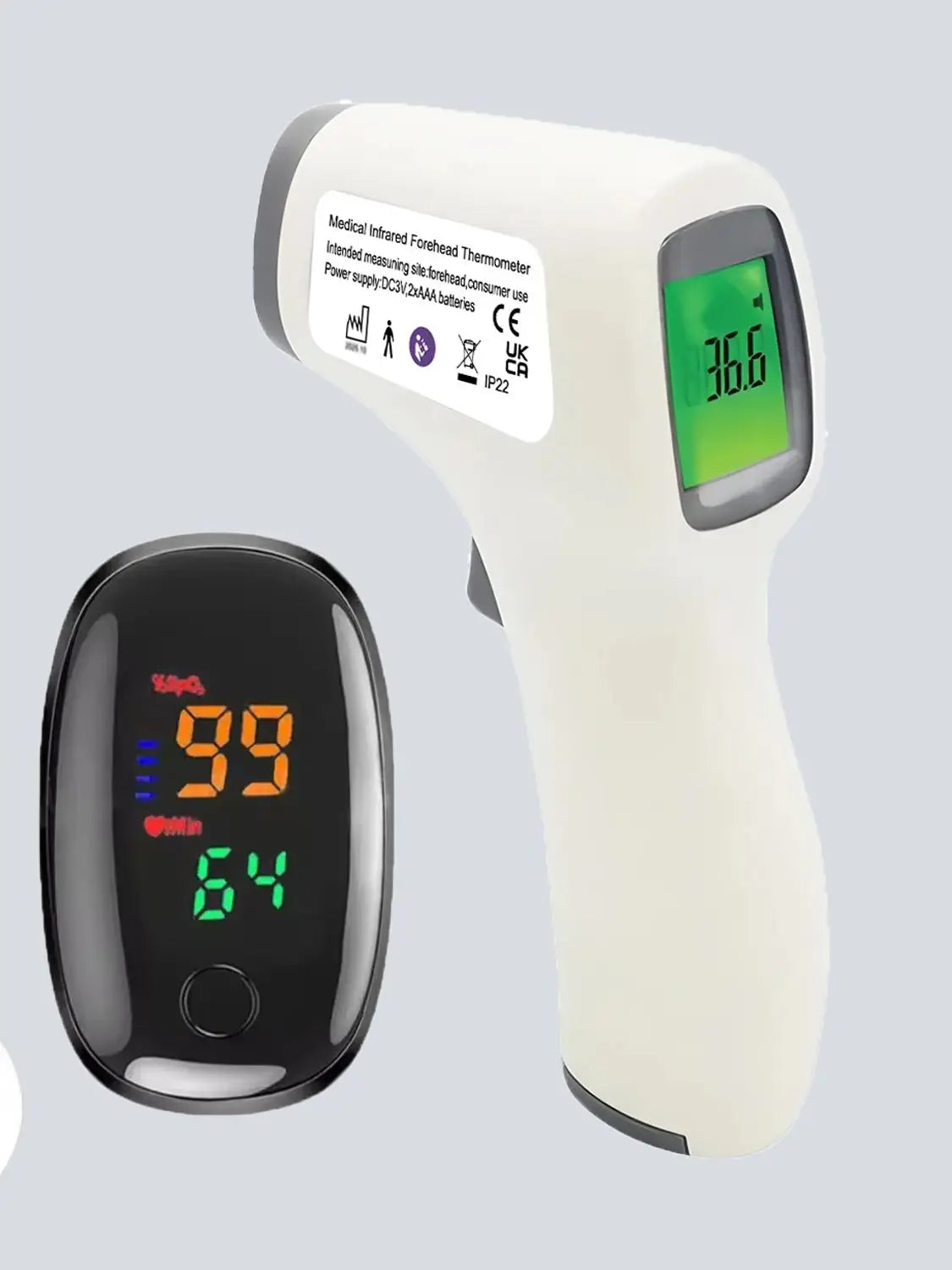 Portable Medical Thermometer & Oximeter Set | Non-Contact Ear IR Thermometer for Child Adult Body Temperature & Blood Oxygen Mon