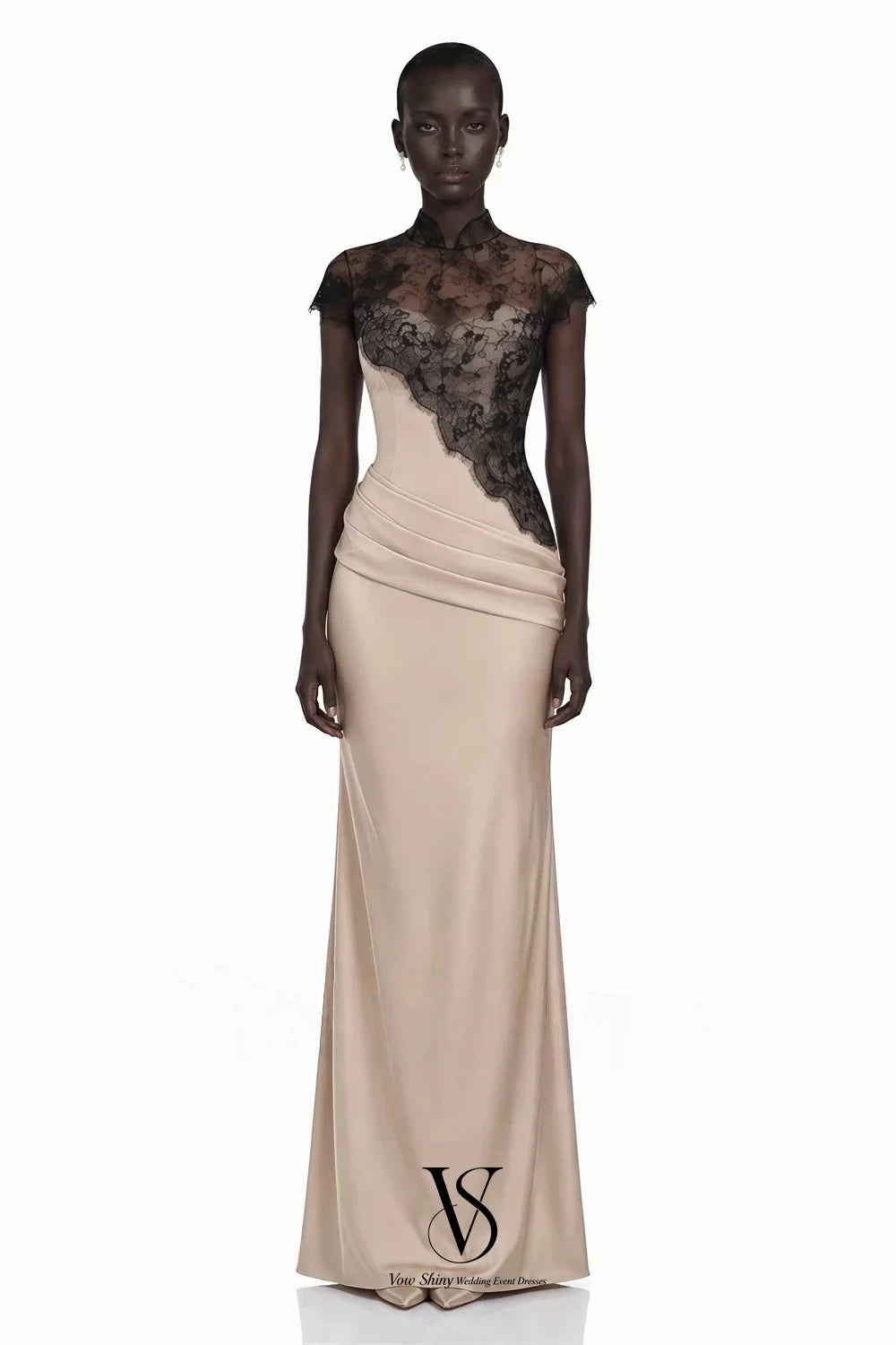 Vow Shiny Modern Lace Mermaid Formal Evening Gown High Neck Floor-Length Prom Gown Elegant Reception Dress שמלת ערב Customized