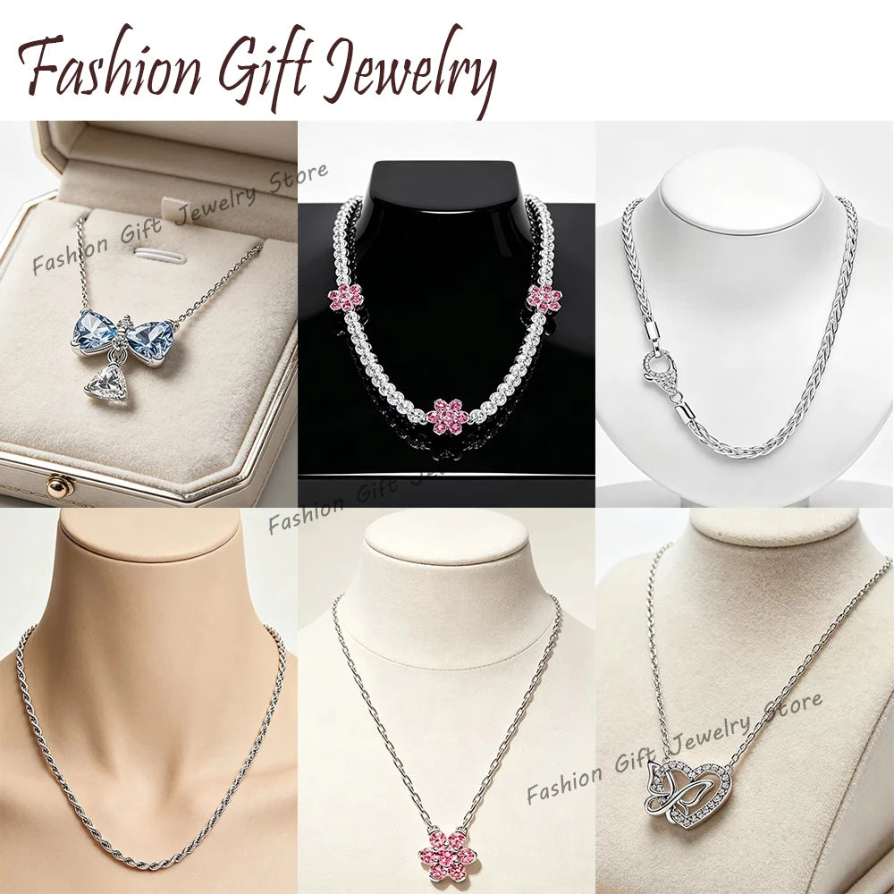 S925 silver clover thread lock bow necklace suitable for women's daily wear DIY exquisite jewelry gifts