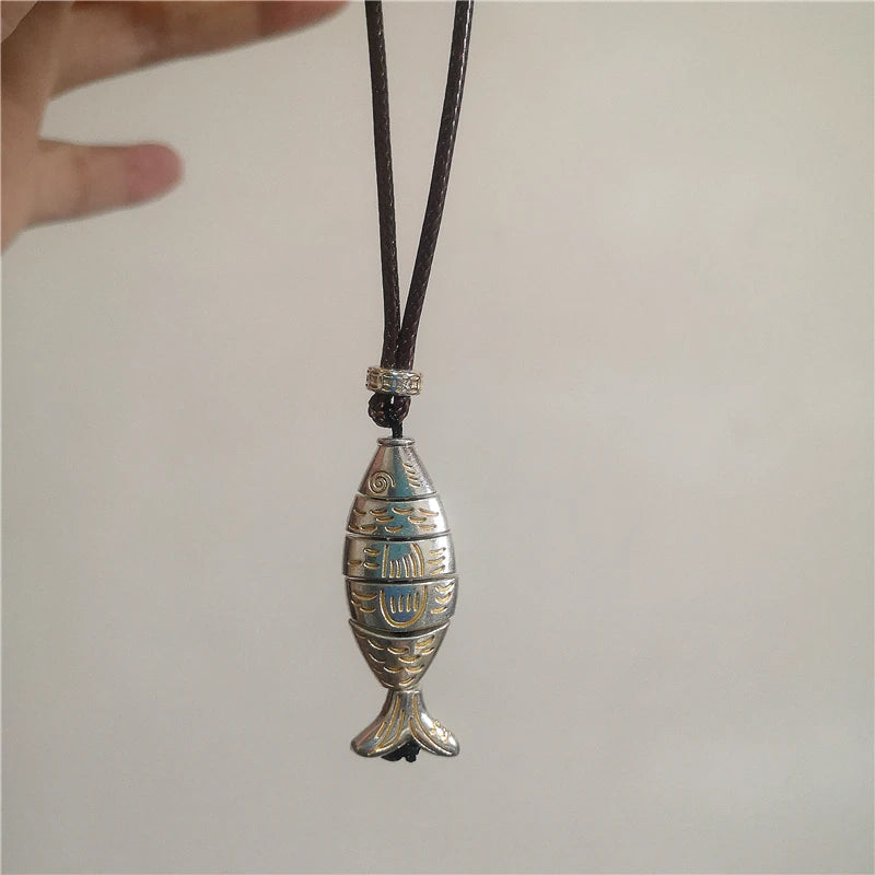 Vintage Fish Spiral Vortex Pendant Long Adjustable Leather Cord Necklace For Women Men Unisex Boho Charm 2026 New Trendy Jewelry
