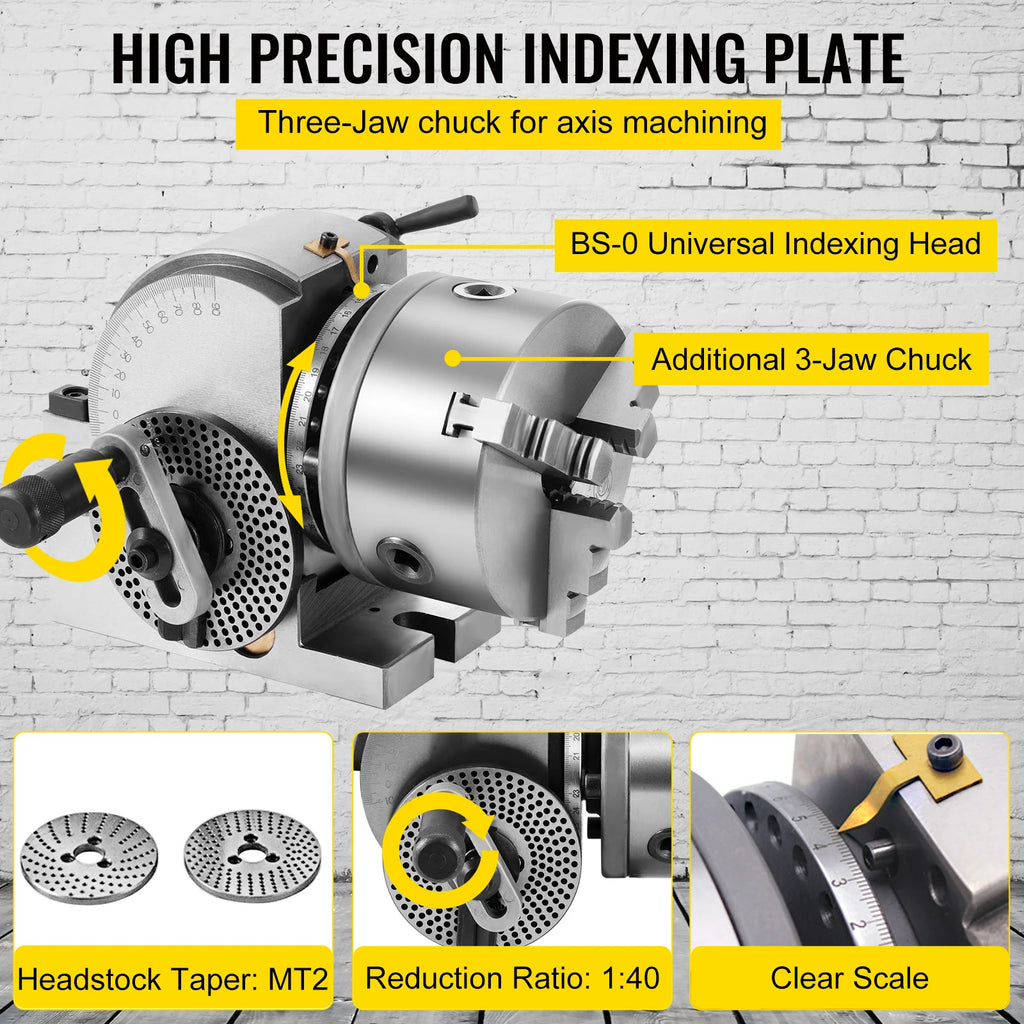 SucceBuy Dividing Head 5Inch 3 Jaw Precision Semi Universal Dividing Head for Milling Machine Rotary Table Tailstock Milling Set