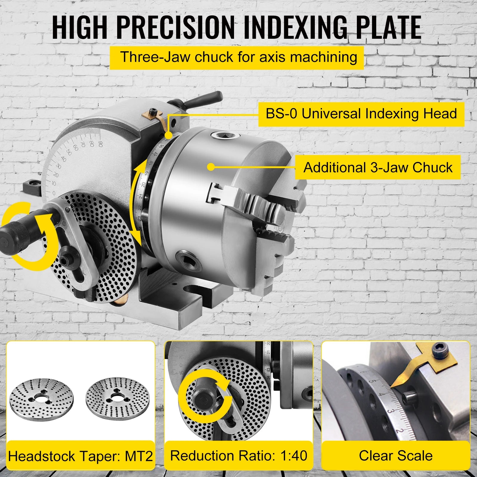 SucceBuy Dividing Head 5Inch 3 Jaw Precision Semi Universal Dividing Head for Milling Machine Rotary Table Tailstock Milling Set