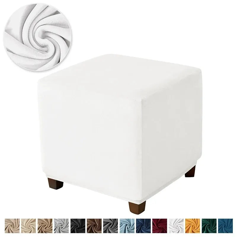 Velvet Square Ottoman Cover Soft Elastic Footrest Slipcovers for Living Room House Pouf Stool Covers Furniture Protector Case