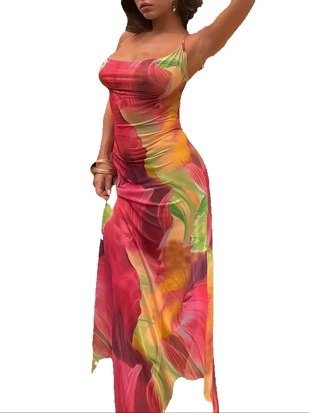 Leisure Beach Vacation, Tight and Sexy Strapless Suspender, Gradient Flower Print, Loose Hip Hugging Skirt, Long Skirt