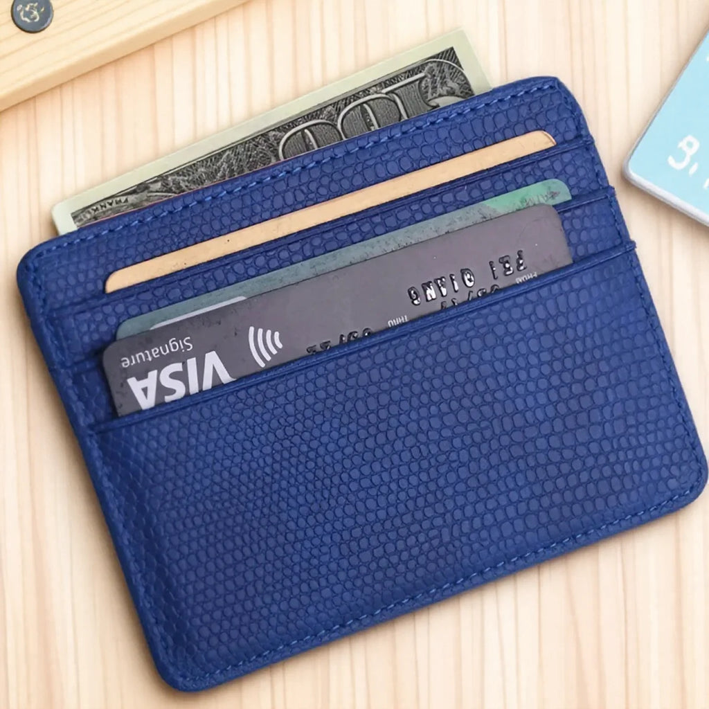 Mini Travel PU Leather Card Holder Wallet Lizard Pattern ID Window Case for Men Women Compact Wallet Organizer