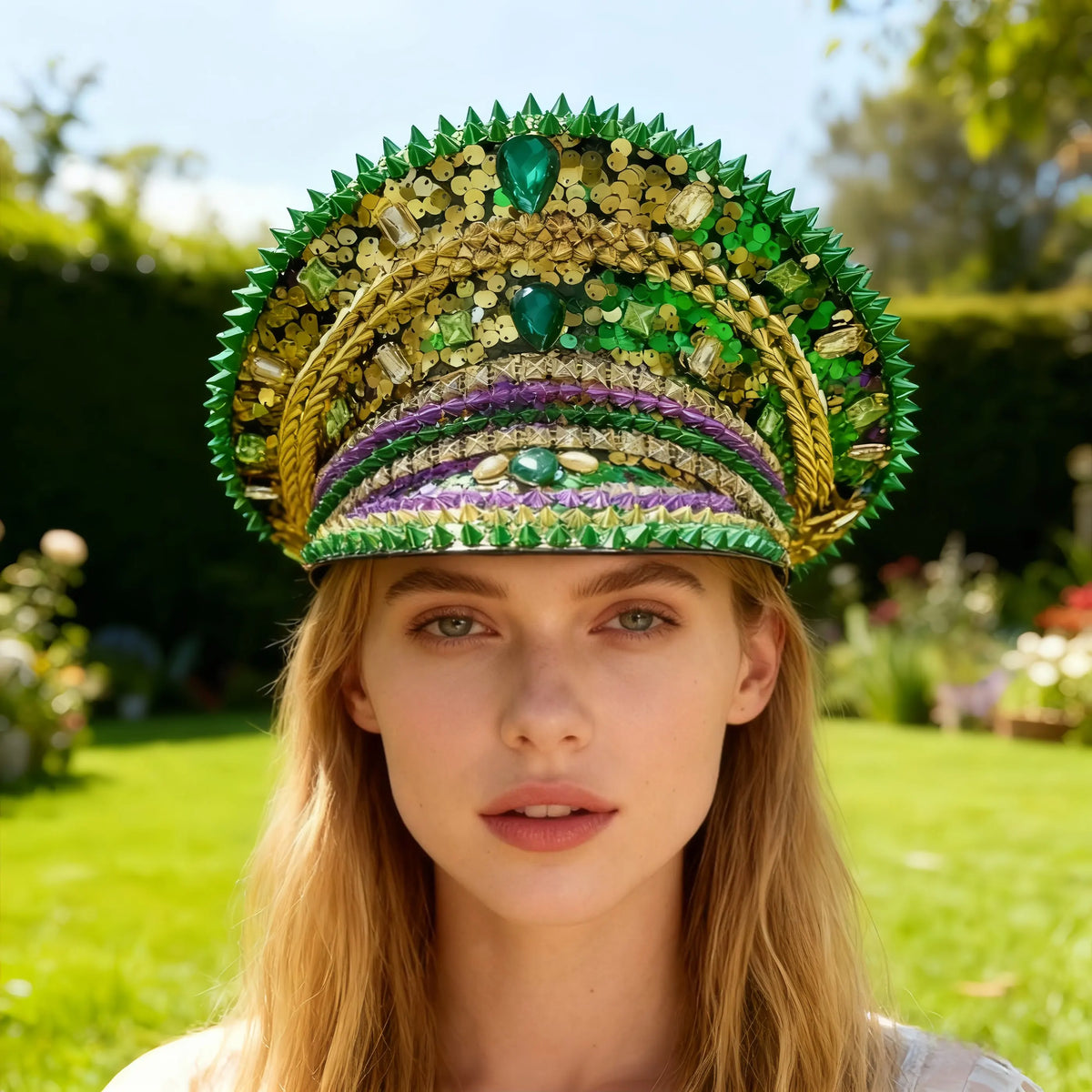 HongLuan Blue Steampunk Captain Hat Rhinestone for Burning Man Festival Woman, Vintage Military Accessories & Military Cap Man