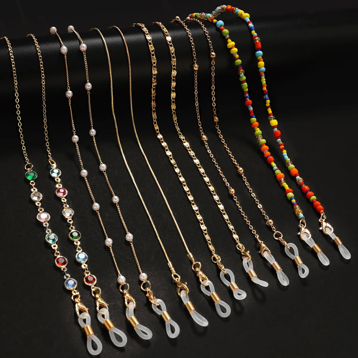 Sun glasses chains for women, crystal chains with acrylic pearls, crystal cables, wholesale fashion jewelry  ﻿