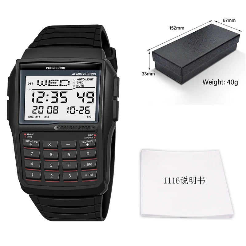 Computer Style Men's Top Luxury Digital Sports Watch Multifunction Calculator Watch LED Electronic Watch