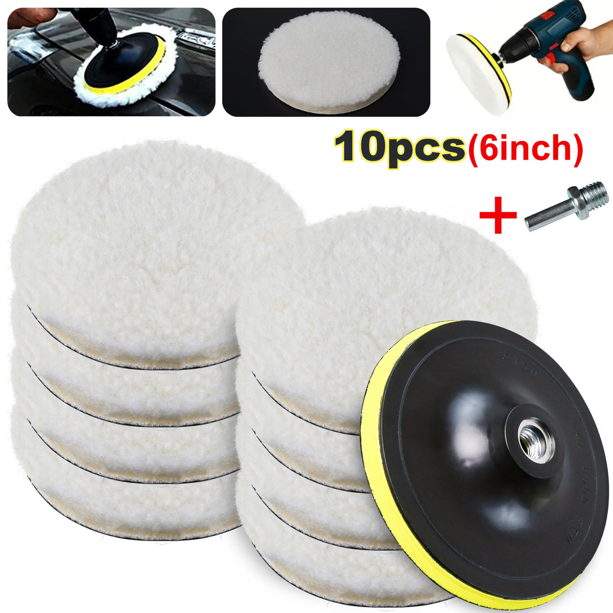 10PCS (8Pads+1Sucker+1Screw) Car Polishing Waxing Buffing Wheel Pad Car Polisher Kit for Auto M10/M14 Drill Connector