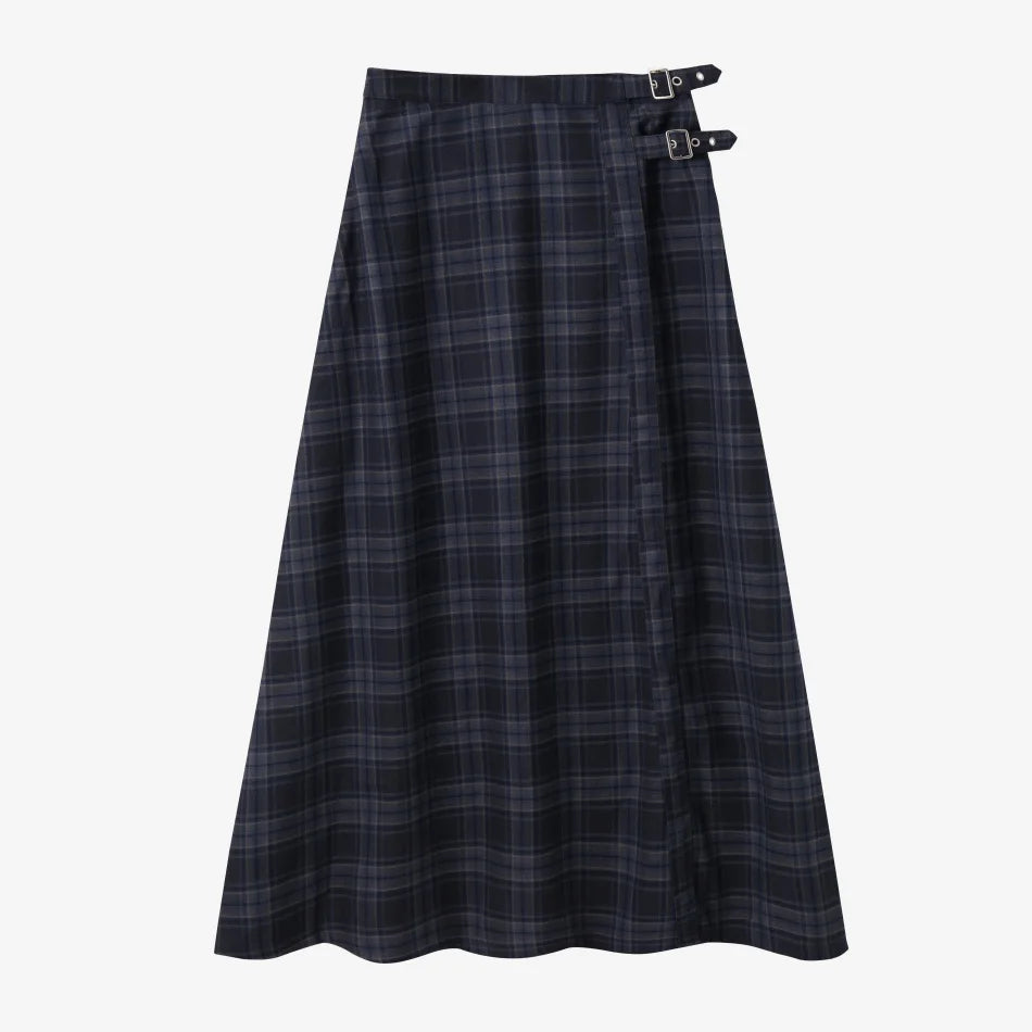 AS AW26 fashion Embroidered knit mockneck top + Plaid buckle skirt match woman clothes