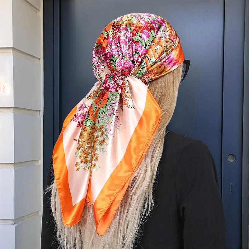 Leopard Square Silk Scarf Women Luxury Brand Satin Print Hijab Scarves Pareo Bandana Female Shawl Wrap Headband Foulard 90*90cm