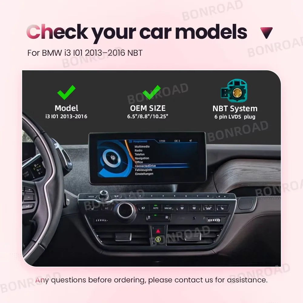 BONROAD Wireless CarPlay Android Auto Retrofit Interface Adapter Fit BMW i3 I01 NBT System Support Wireless AirPlay Mirror Link Bluetooth Handsfree Call Online GPS Navigation Decoder Box