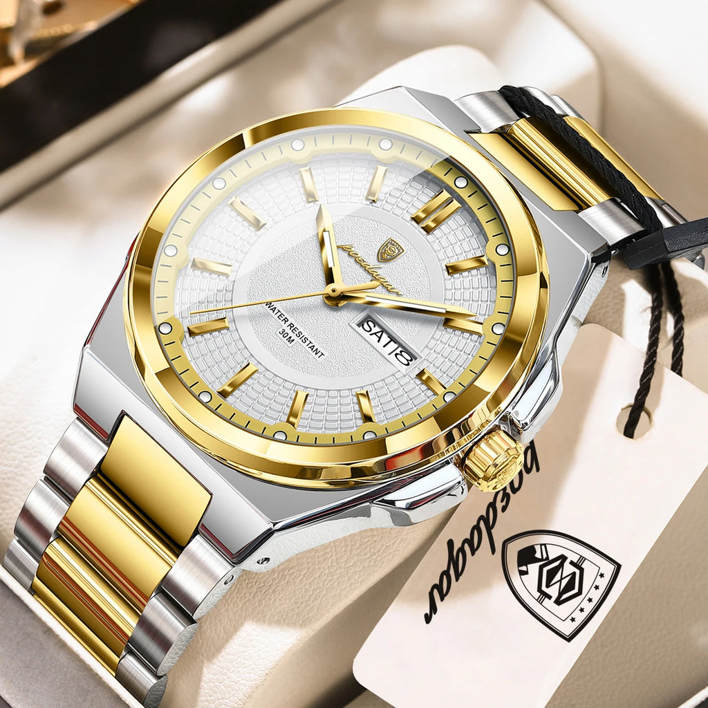 POEDAGAR Top Business Men Wristwatch Stainless Steel Waterproof Luminous Casual Man Watch Date Week Stylish Men's Quartz Watches