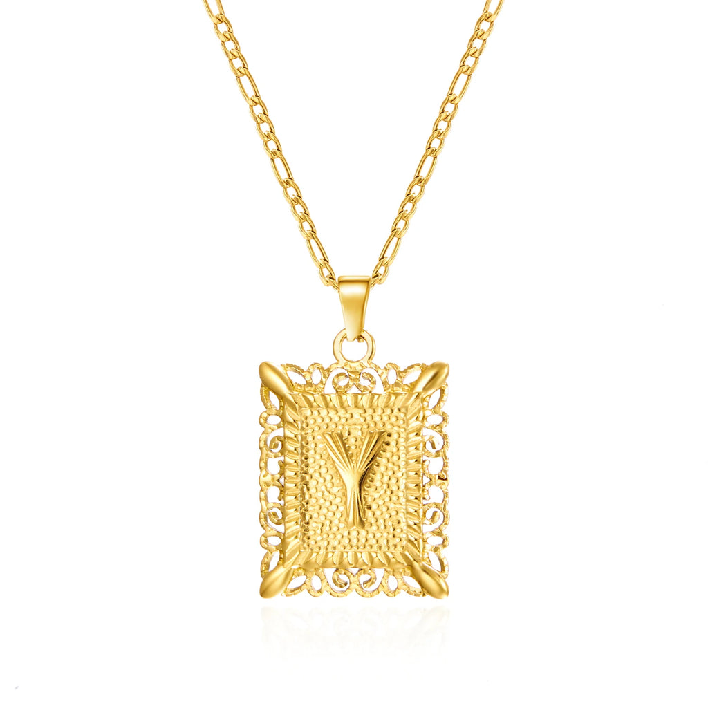Stainless Steel Initial Letter Necklace For Women Men 2025 New Stylish Square Pendant Necklace Birthday Party Jewelry Gifts
