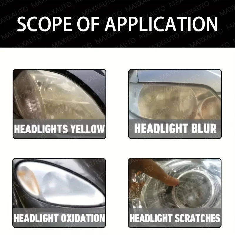 Car Headlight Restoration Polishing Kit - Headlamp Scratch Remover Repair Cleaning Paste Remove Oxidation Headlight Polish Spray
