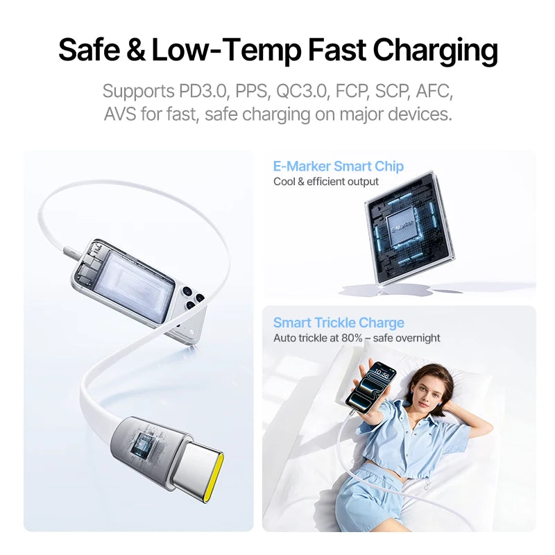 Baseus 240W Ulta-Slim USB C Cable for iPhone 18 17 16 15 Plus Pro Max 5A PD 3.0 Fast Charging Type C for Macbook Xiaomi Cable
