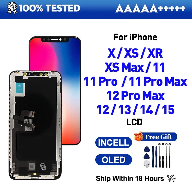 OLED For iPhone X XR XS MAX 11 11 Pro 12 Pro LCD Display With 3D Touch Screen Digitizer For iPhone 12 Mini 13 14 Plus 15 Incell