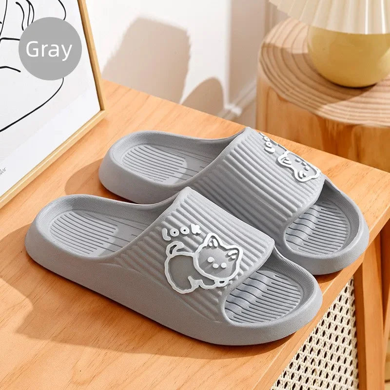 Women Slippers Bath Thick Platform Non-Slip Home Cat Cartoon Flip Flops 2023 Summer Beach Sandals Ladies Slides Indoor Shoes