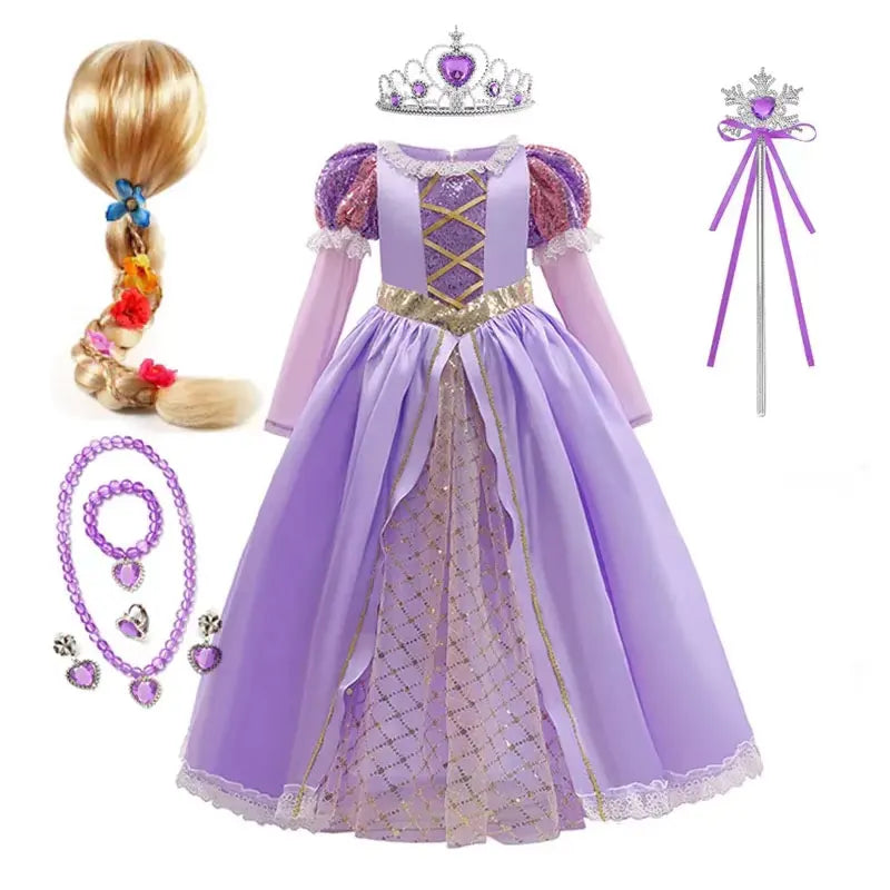 Rapunzel Princess Dress for Girls Tangled Cosplay Costume Kids Halloween Christmas Carnival Birthday Party Fancy Clothes