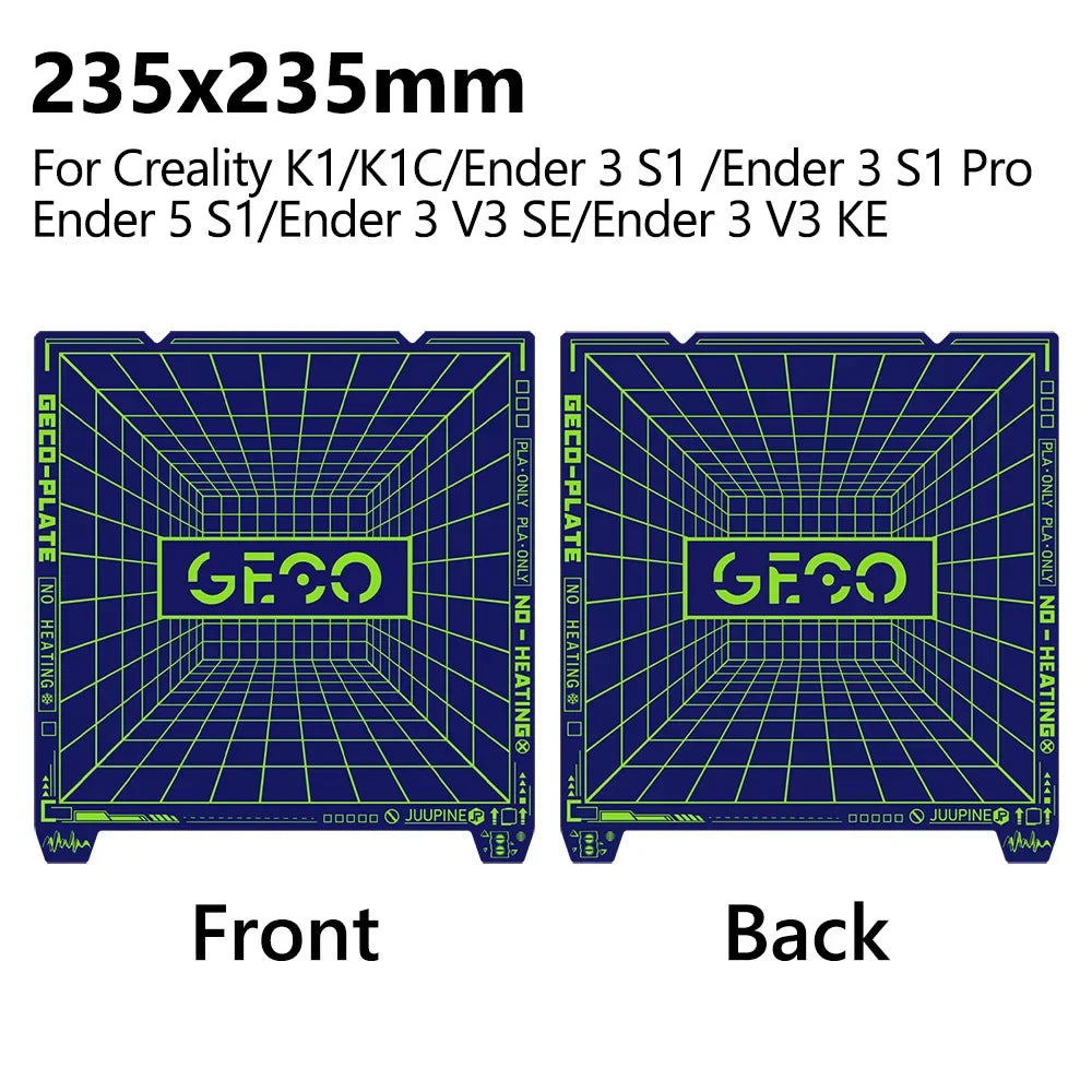 JUUPINE GECO PLA Plate For Bambu Lab Build Plate H2D/H2S/P2S/X1/P1/A1/K2 PLUS/Centauri Carbon Upgrades Cold Plate Super Adhesion