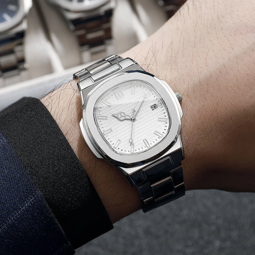 Luxury Square Men Business Watches Simple Calendar Quartz Watch for Mens Clock Reloj Hombre（Without Box）