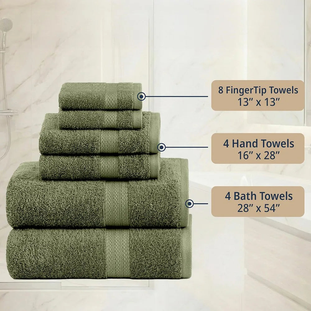 16 Piece 100% Cotton Towel Set, Soft Absorbent Quick Dry Bathroom Towels for Home Use