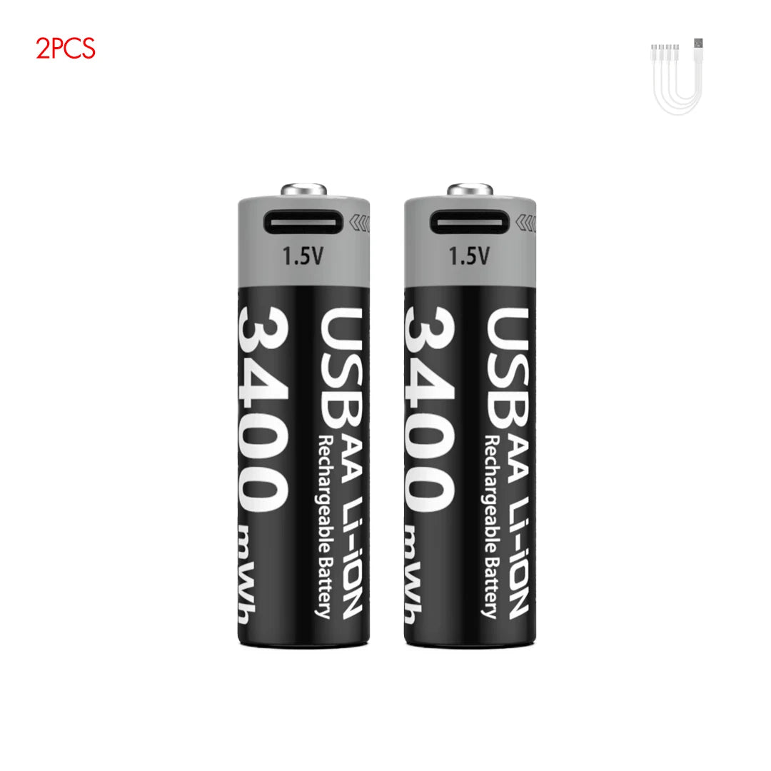 Kuugro High Capacity 1.5V 3400mWh AA Rechargeable Battery USB Type-C AA Li-ion Battery for Remote Control Smart Door Lock Toy