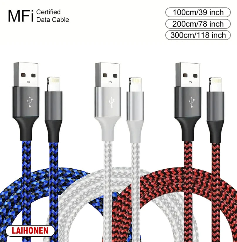 1M 2M 3M USB A To Lightning MFi Certified  Cable For iPhone 14 13 12 11 X XR Pro Max Fast Charging Cable Charger Data Wire Cord