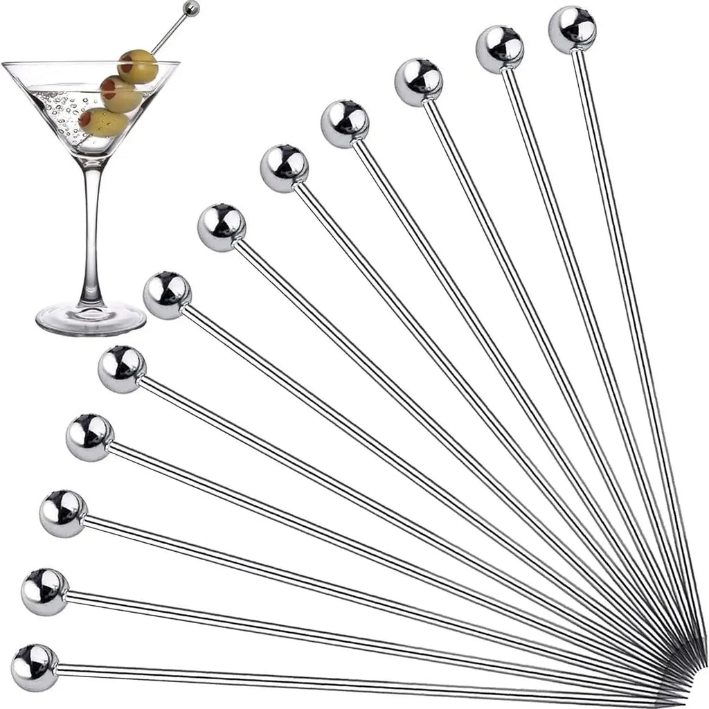 12Pcs Stainless Steel Cocktail Picks Bar Tools Drink Stirring Sticks Drinks Decoration Reusable Fruit Sticks Cocktail Picks