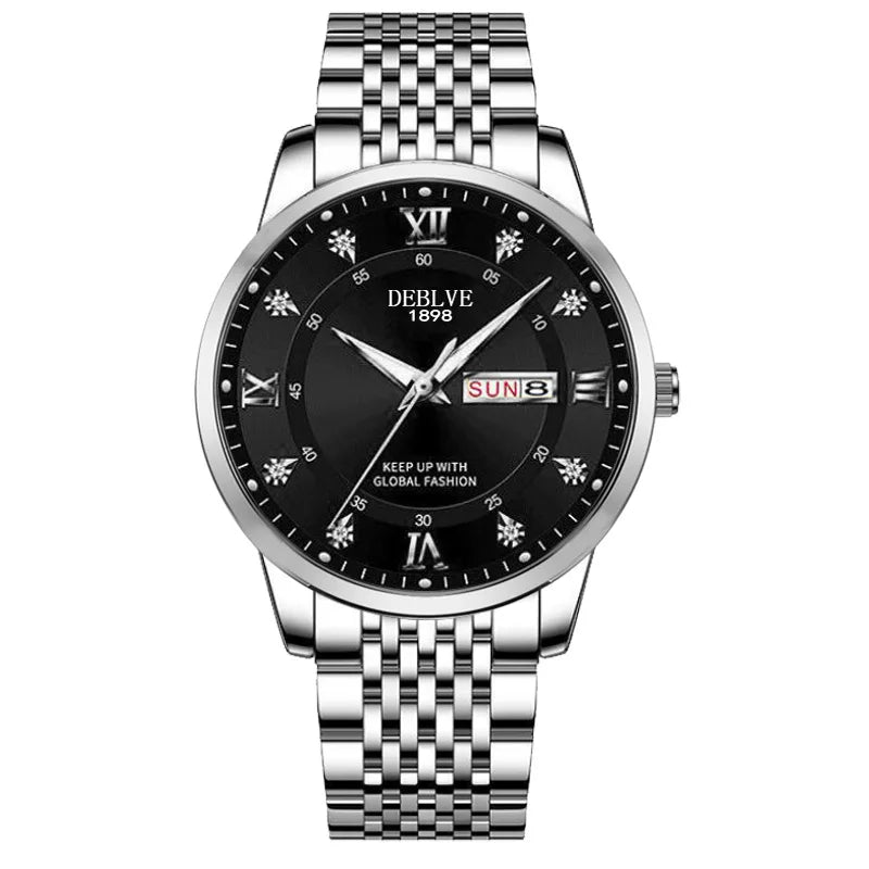 Men's Watch, Classic Fashion Ultra-Thin Luminous Double Calendar Steel Belt Quartz Watch