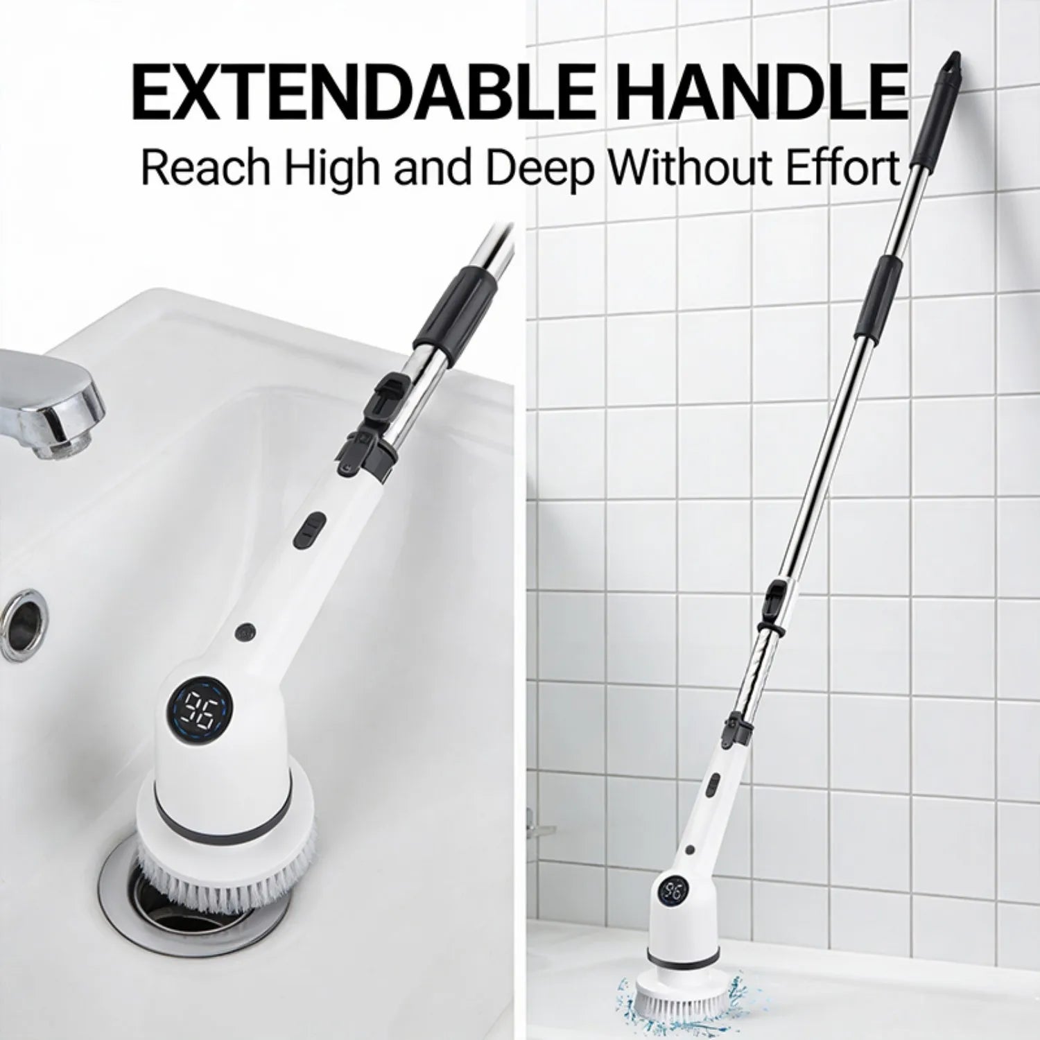 Cordless Electric Spin Cleaning Brush with 8 Brush Heads, 1300mAh Battery & 3 Speeds (350/400/450 RPM), Extendable Handle